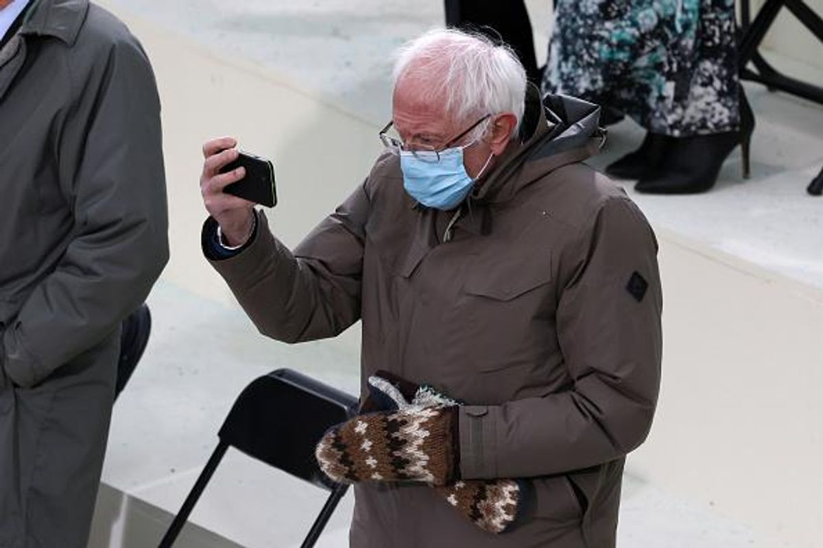 Senator Bernie Sanders responds to viral inauguration memes: "I was just sitting there trying to keep warm."